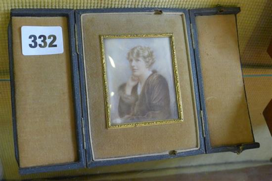 Walter Anson (?), watercolour on ivory miniature portrait of a young lady